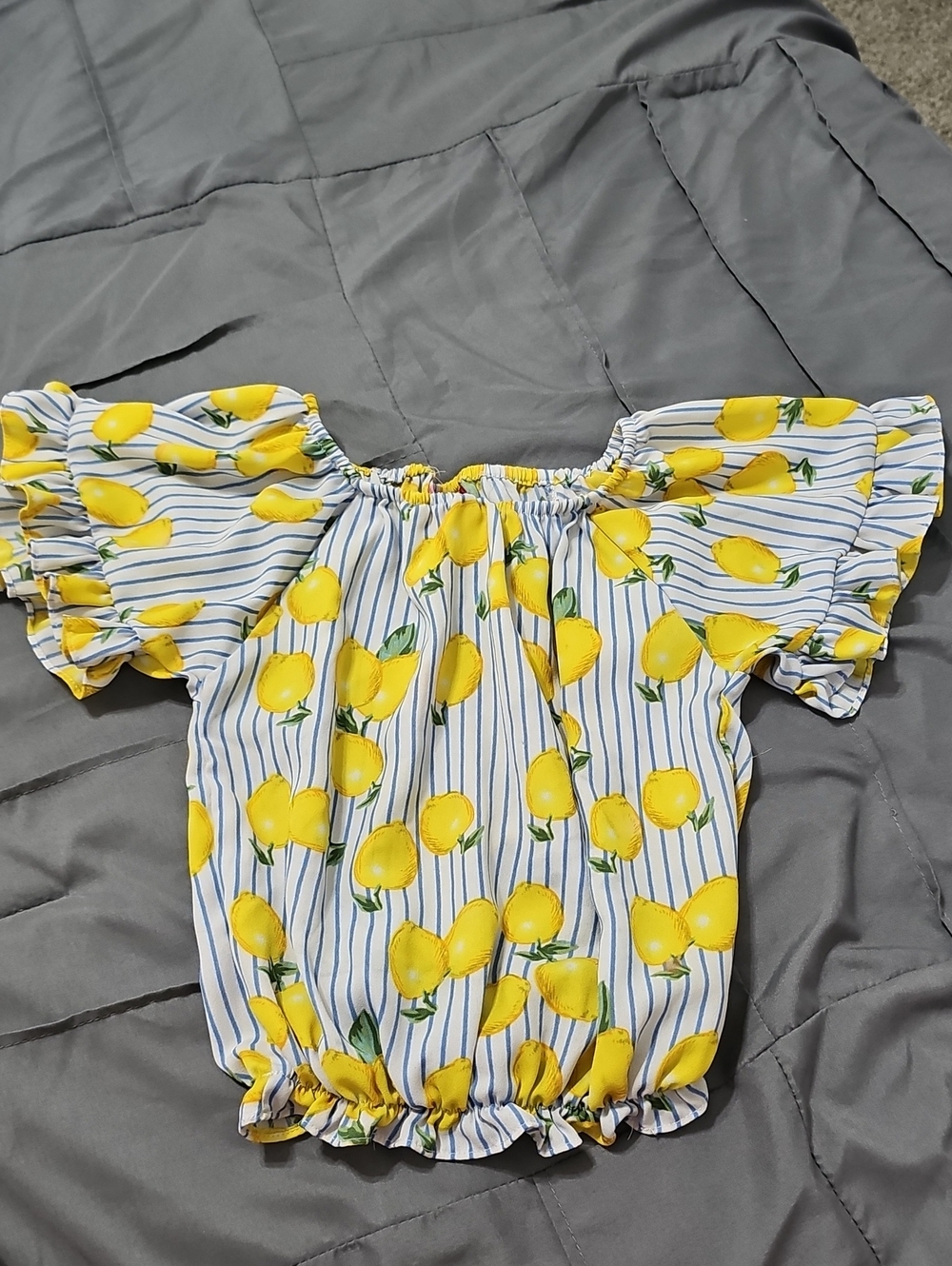 Girls Off-Shoulder Lemon Print Top - Yellow